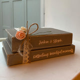 Wooden Stack of Books Lg with Lace - Personalised 12657