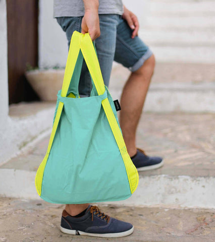 Notabag - Foldable Shopper, Bag & Backpack in Mint/Yellow 12918