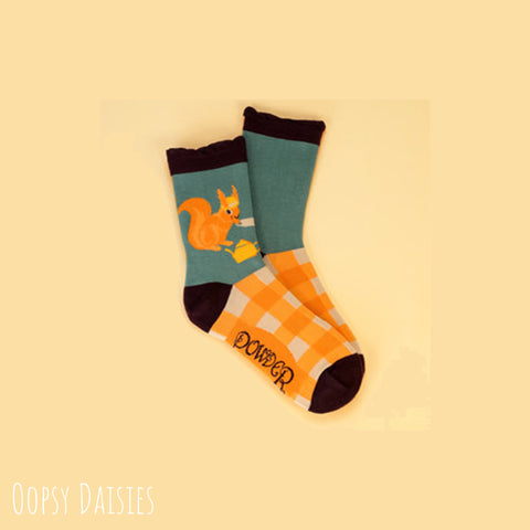 Powder Ankle Socks - Teatime Squirrel in Orange 13611