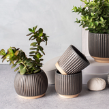 Grooved Planter Small Black - Round 12636