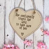 Thick Heart Plaque 10cm - She Confidently Trust the Lord 9812