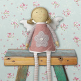 Sitting Pink Angel Doll with Flower Dress 8885