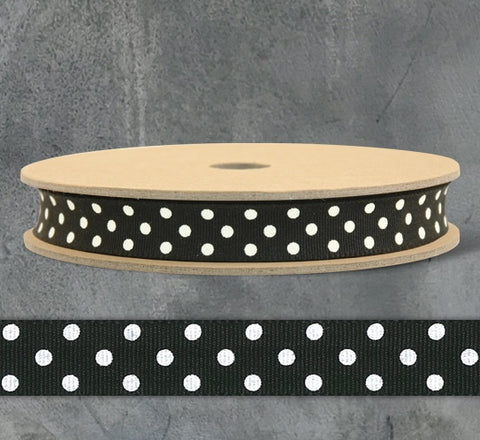 Ribbon by the Metre - Black with Cream Dots 9167