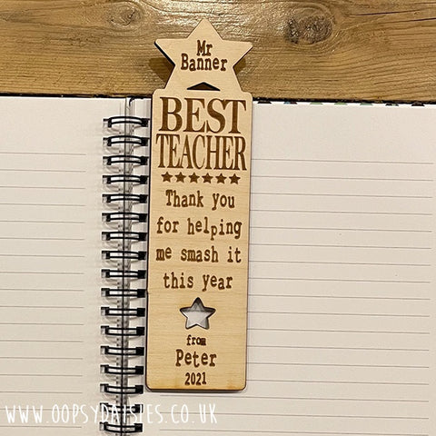 Personalised Wooden Bookmark - Star Best Teacher 11442