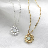 Silver Plated Brass Daisy Necklace In White Opalite Crystal 12752
