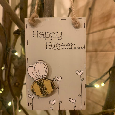 Bees & Daisies Mini Plaque - Happy Easter 11037