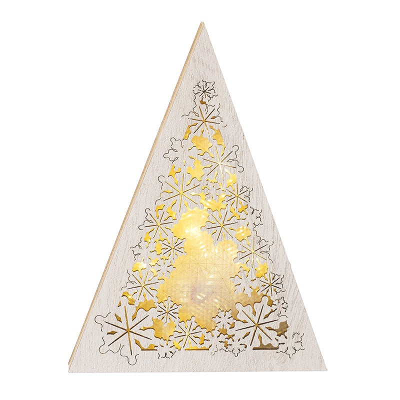 Light Up Wooden Snowflake Triangle 13454