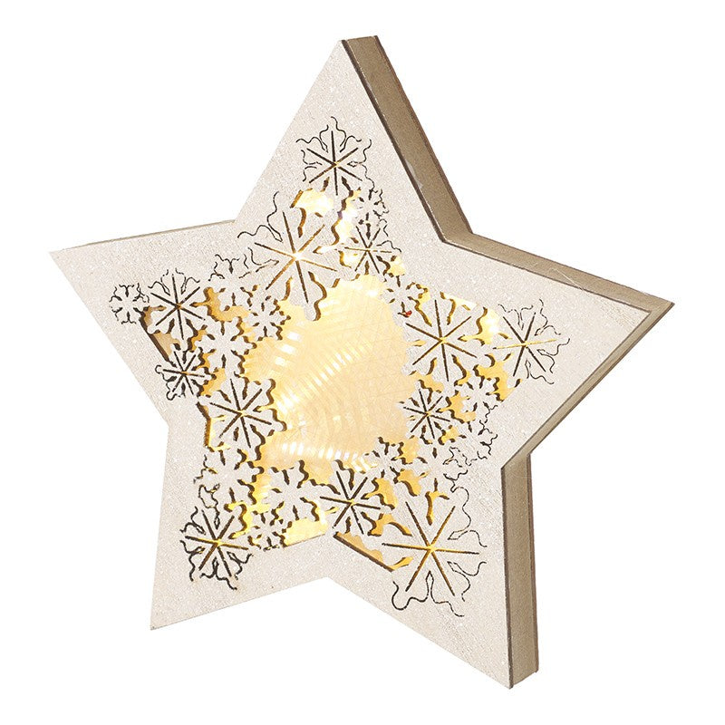 Light Up Wooden Snowflake Star 13453