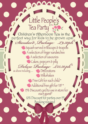 Little Persons Afternoon Tea Party Package - Deluxe TILL VERSION