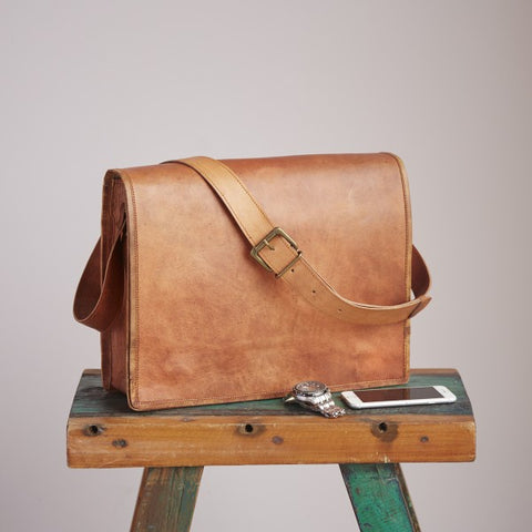 Paper High Brown Leather Courier / Messanger Bag Lg 12093