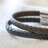 Antiqued Woven Leather Bracelet in Brown M/L 12905