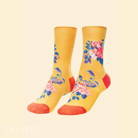 Powder Ankle Sock - Floral Vines in Mustard 13722