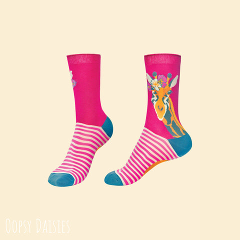 Powder Ankle Sock - Fancy Giraffe in Raspberry 13724