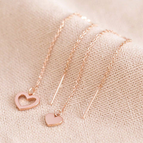 Thread Through Mismatched Heart Earrings in Rose Gold 12745