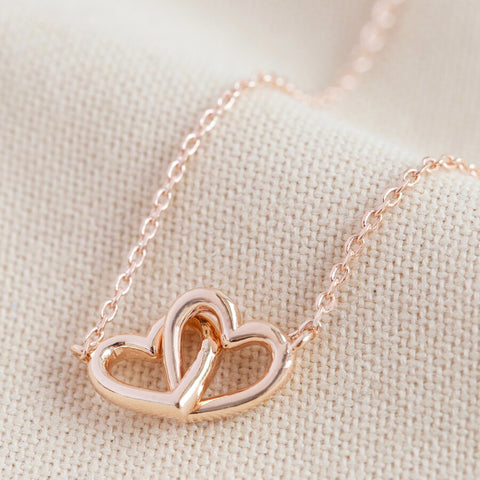 Interlocking Hearts Necklace in Rose Gold 12909